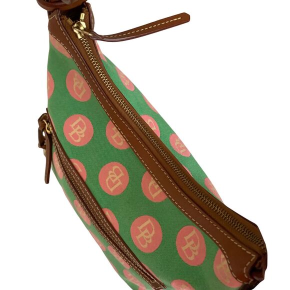 Dooney & Bourke Green and Pink Logo Polkadot Canvas Shoulder Bag - Picture 7 of 13